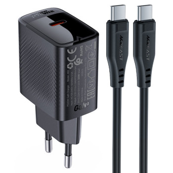 Сетевое зарядное устройство ACEFAST A82 GaN PD20W cable Type-C to Type-C, Black