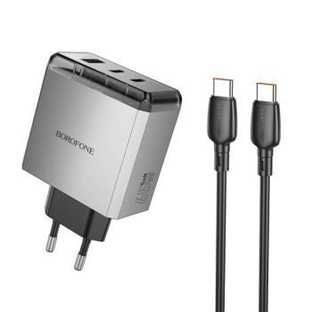 Сетевое зарядное устройство BOROFONE BN22 Lena PD65W / QC4.0 cable Type-C to Type-C. Metal Gray