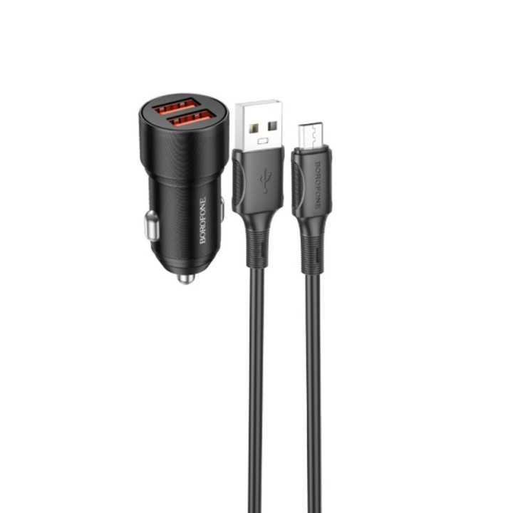 Автомобільний зарядний пристрій BOROFONE BZ19B Wisdom 36W 2USB QC3.0 cable Micro-USB, Black