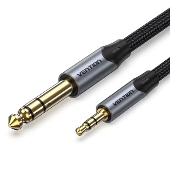Аудіо кабель Vention Cotton Braided 3.5mm TRS Male to 6.35mm Male 5M, Gray