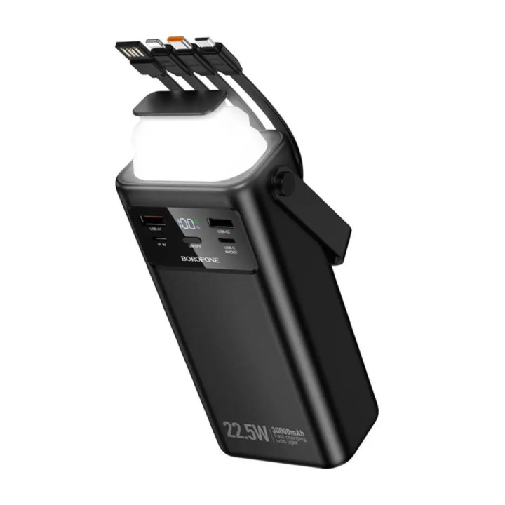 Зовнішній акумулятор Power Bank BOROFONE BJ65 High USB 22.5W / Type-C PD20W with cable 30000mAh, Black
