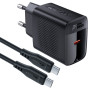 Мережевий зарядний пристрій ACEFAST A82 GaN PD20W Cable Type-C to Type-C, Black