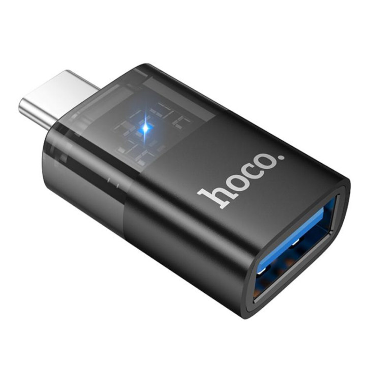Перехідник HOCO UA36B Type-C male to USB female OTG transparent adapter, Black