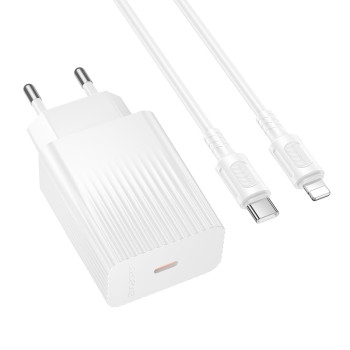 Мережевий зарядний пристрій BOROFONE BAS73A з кабелем USB-C to Lightning, White