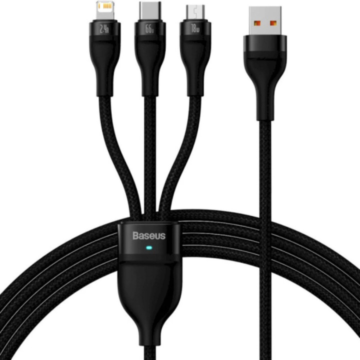 USB Data Кабель Baseus Flash Series Ⅱ USB to Micro USB Lightning Type-C 66W 1.2m, Black