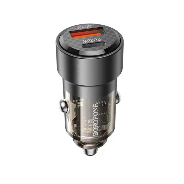 Автомобільний зарядний пристрій BOROFONE BZ20 Smart dual port PD20W/QC3.0, Transparent Black