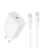 Сетевое зарядное устройство BOROFONE BA107A с кабелем USB Type-C to USB Type-C, White
