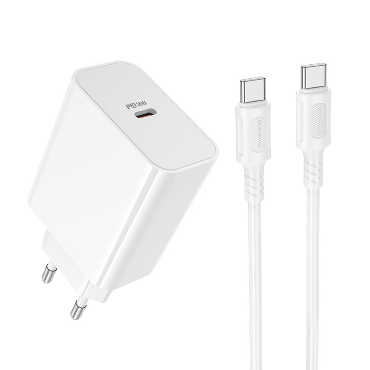 Сетевое зарядное устройство BOROFONE BA107A с кабелем USB Type-C to USB Type-C, White