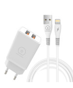 Сетевое зарядное устройство WUW T55 с кабелем USB-A to Lightning, White