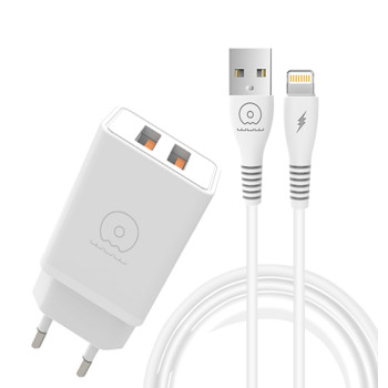 Мережевий зарядний пристрій WUW T55 з кабелем USB-A to Lightning, White