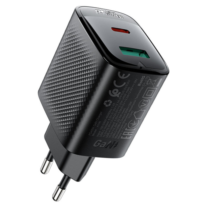 Мережевий зарядний пристрій ACEFAST A106 PD45W / QC3.0 GaN, Black