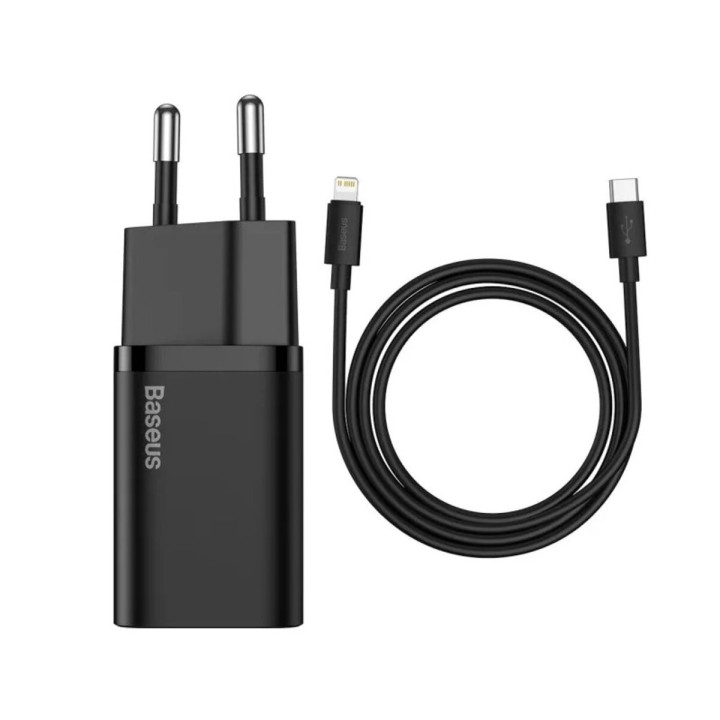 Мережевий зарядний пристрій Baseus Super Si 1C 20W Cable Type-C / Lightning 1m, Black
