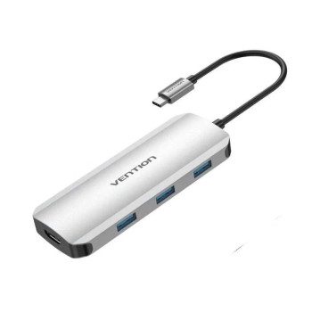 USB - Hab Vention Type-C to HDMI / USB 3.0x3 / SD / TF / PD 0.15m, Gray 