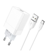 Сетевое зарядное устройство BOROFONE BA47A USB QC3.0 3A cable Type-C 18W 1m, White