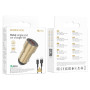 Автомобільний зарядний пристрій BOROFONE BZ19A Wisdom USB QC3.0 cable Type-C 18W, Gold
