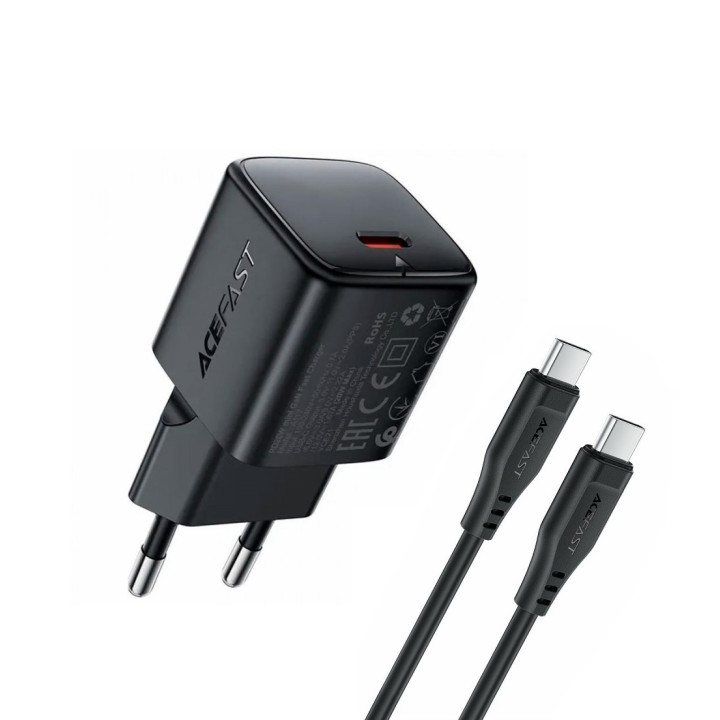 Сетевое зарядное устройство ACEFAST A117 с кабелем USB Type-C to USB Type-C, Black