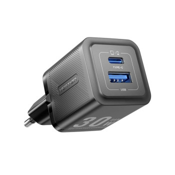 Сетевое зарядное устройство для Vention FEQ GaN USB / Type-C 30W EU-Plug, Black