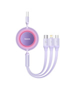 Data Кабель Baseus Bright Mirror 2 Series Retractable 3-in-1 Fast Charging USB to Micro + Lightning + Type-C 66W 1.1m, Purple