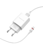 Сетевое зарядное устройство BOROFONE BA20A Sharp single 10.5W cable USB - Lightning 1m, White
