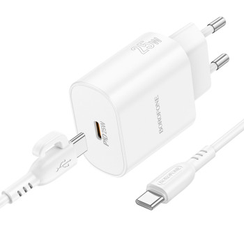 Сетевое зарядное устройство BOROFONE BA82A PD25W / QC3.0 cable Type-C to Type-C, White
