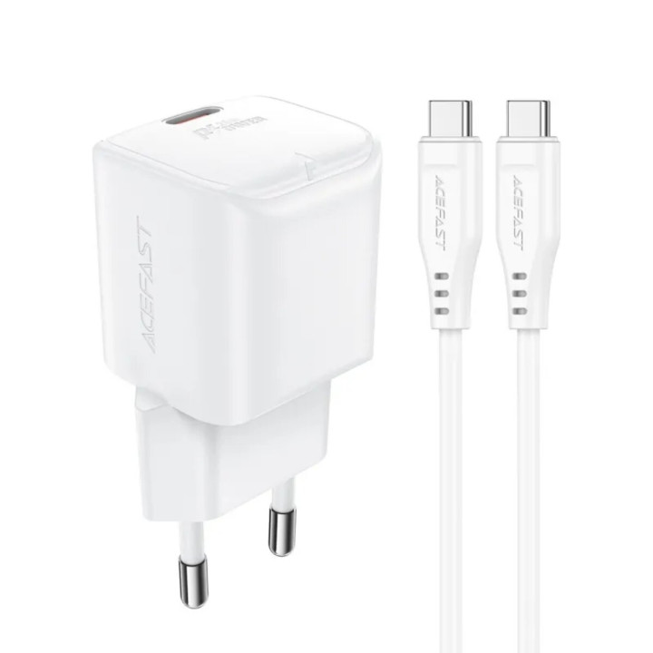 Мережевий зарядний пристрій ACEFAST A73 mini PD20W / QC3.0 GaN, White