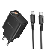 Мережевий зарядний пристрій BOROFONE BA97A Ilustre single-port PD30W / QC3.0 Cable Type-C to Type-C, Black