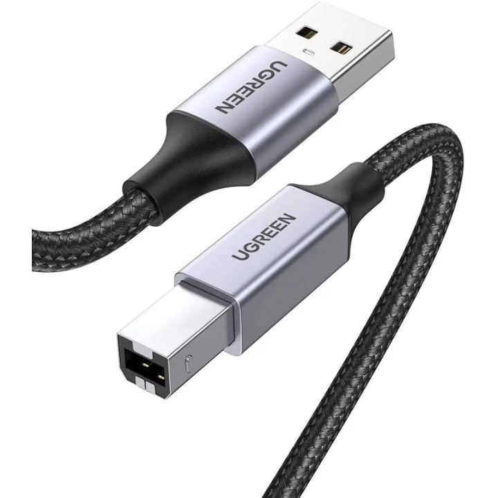 USB Кабель UGREEN US369 UGR-80803 USB-A Male to USB-B 2.0 Printer Cable Alu Case with Braid 2m, Black