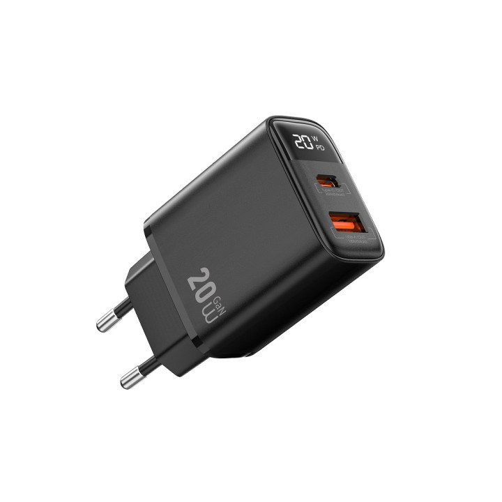 Сетевое зарядное устройство WIWU Firefly GaN Wi-G009 USB QC3.0 / Type-C PD20W, Black
