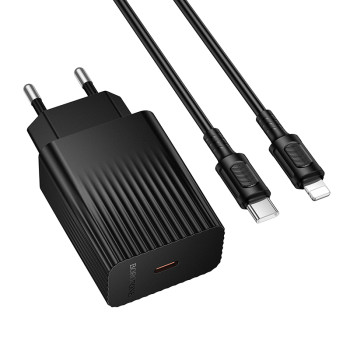 Мережевий зарядний пристрій BOROFONE BAS75A з кабелем USB-C to Lightning, Black