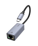 Сетевой адаптер HOCO UA37 Type-C to Ethernet Adapter 1000 Mbps, Metal Gray