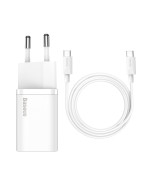 Мережевий зарядний пристрій Baseus Super Si PD25W / QC3.0 3A cable Type-C to Type-C 1m, White