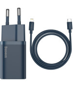 Сетевое зарядное устройство Baseus Super Si PD20W / QC3.0 cable Type-C / Lightning 1m, Blue