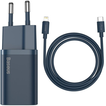 Мережевий зарядний пристрій Baseus Super Si PD20W / QC3.0 cable Type-C / Lightning 1m, Blue