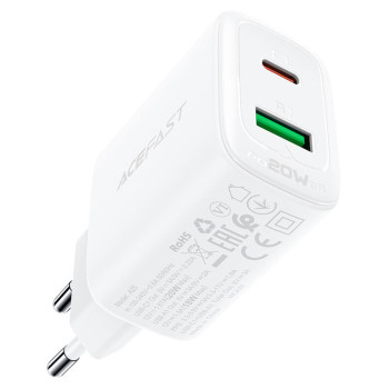 Мережевий зарядний пристрій ACEFAST A25 PD20W / QC3.0 3А, White