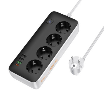 Мережевий подовжувач HOCO AC22 Sunlight 4-bit PD30W EU / GER 3m, Black