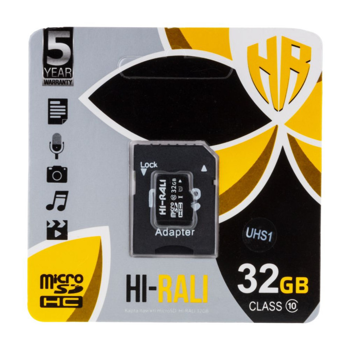 Карта Памяти Hi-Rali MicroSDHC 32gb UHS-1 Class 10 + Adapter, Black