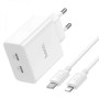Сетевое Зарядное Устройство Hoco C108A Leader 2Type-C PD35W QC3.0 Type-C to Lightning, White