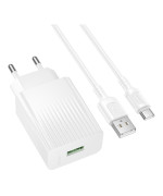 Мережевий зарядний пристрій Borofone BAS72A USB QC3.0 18W with cable Type-C, White