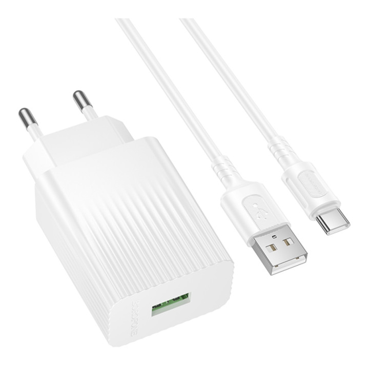 Сетевое зарядное устройство Borofone BAS72A USB QC3.0 18W with cable Type-C, White