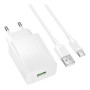 Сетевое зарядное устройство Borofone BAS72A USB QC3.0 18W with cable Type-C, White