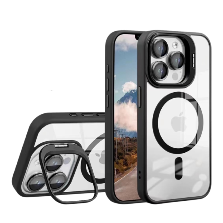 Чехол накладка TPU + PC + Metal Stand Case with MagSafe and Camera Lenses для iPhone 15