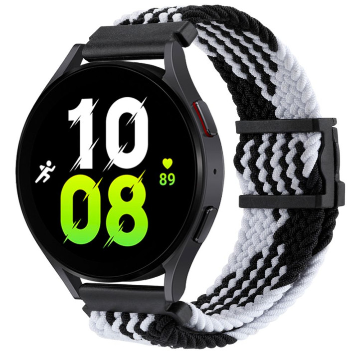 Ремешок Nylon 20mm Elastic Adjustment для Samsung / Amazfit / Huawei, Black-White