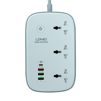 Мережевий Подовжувач LDNIO SCW3451 3 ports/PD/3USB/1 QC 3.0/1 Type-C/WiFi, White