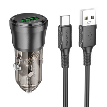 Автомобільний зарядний пристрій Borofone BZ23 QC3.0 / PD18W + cable Type-C, Transparently