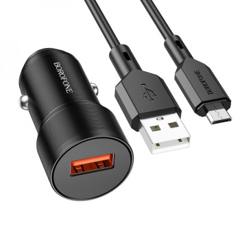Автомобільний зарядний пристрій Borofone BZ19A Wisdom QC3.0 18W Micro, Black
