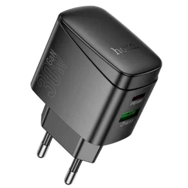 Мережевий зарядний пристрій Hoco CS61A 1USB / 1USB-C PD / QC 30W кабель Type-C to Type-C, Black