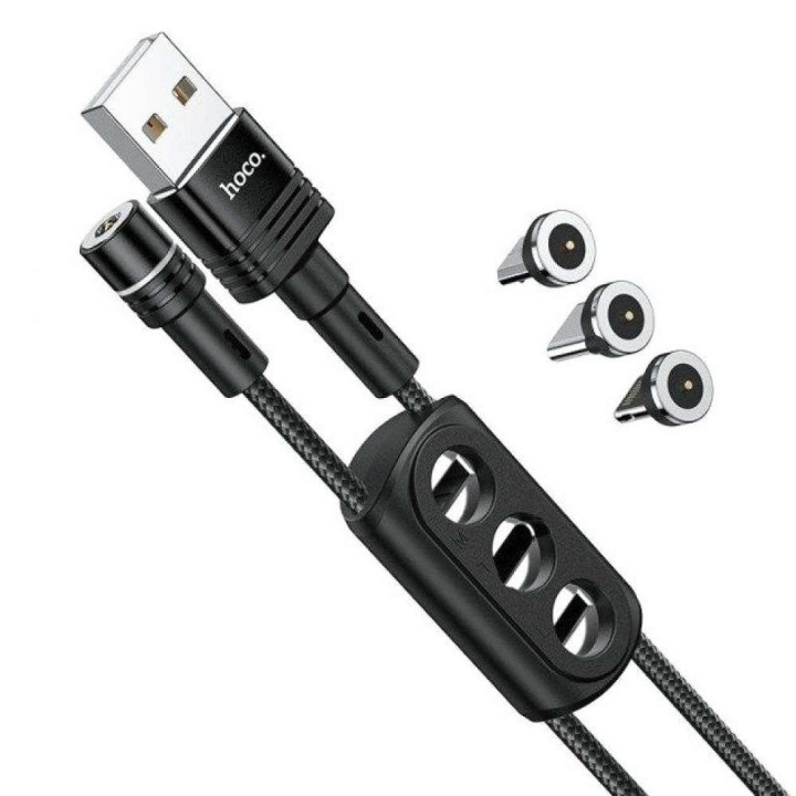 USB-кабель Hoco U98 Sunway Magnetic 3-in-1 Lightning / MicroUSB / Type-C 2.4A 1.2 m, Black