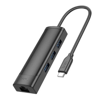 USB Hub Hoco HB42 4-in-1 Type-C to USB / RJ45 0.2m, Black