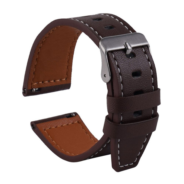 Ремешок 22mm Leather strap with straight tip для Samsung / Amazfit / Huawei, Dark Brown