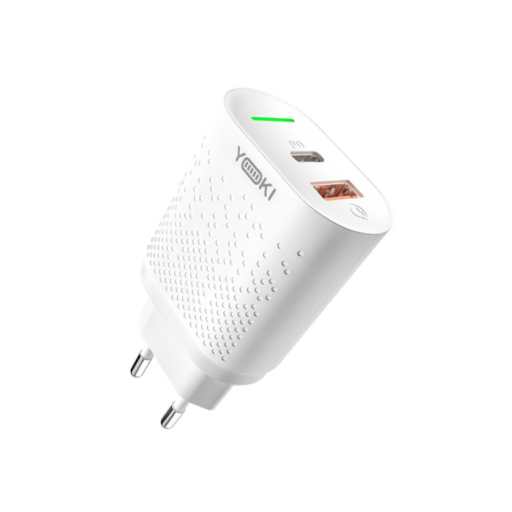 Сетевое зарядное устройство YOKI Led Series YK-20 USB QC3.0 / Type-C PD20W, White